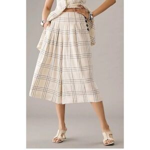 Maeve Anthropologie Sz 2 Wide Leg Linen Blend Culotte Palazzo Ivory Black Plaid